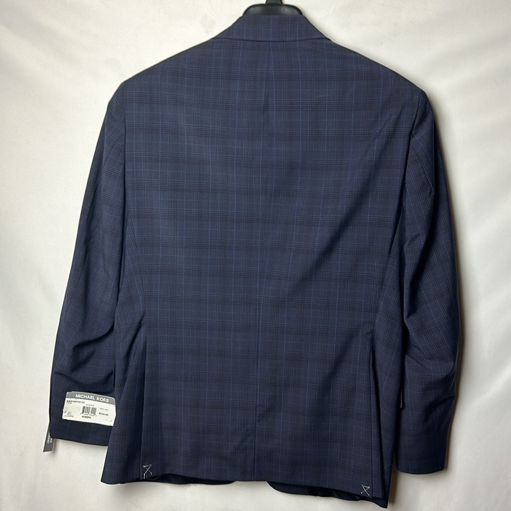 Michael Kors Men's Classic Fit Wool-Blend Plaid Suit Jacket - Plum Blue 40R - Picture 6 of 7